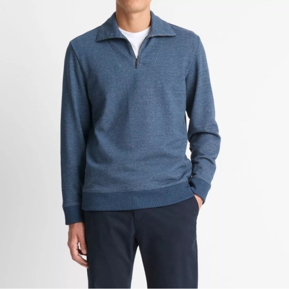 Vince Cotton-Blend Mock Neck Quarter-Zip Pullover Heather Navy Large - Picture 1 of 7